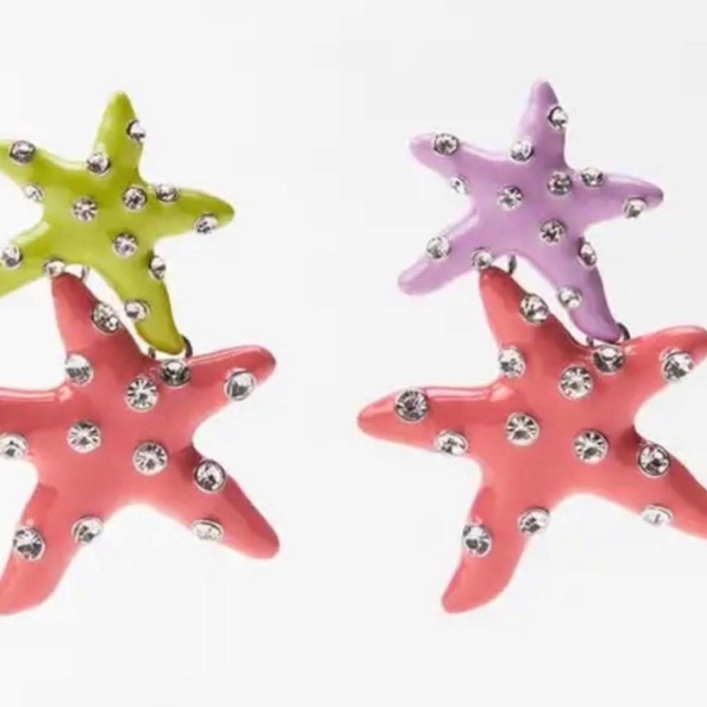 Starfish Rhinestone Drop Earrings - Picture 3 of 14